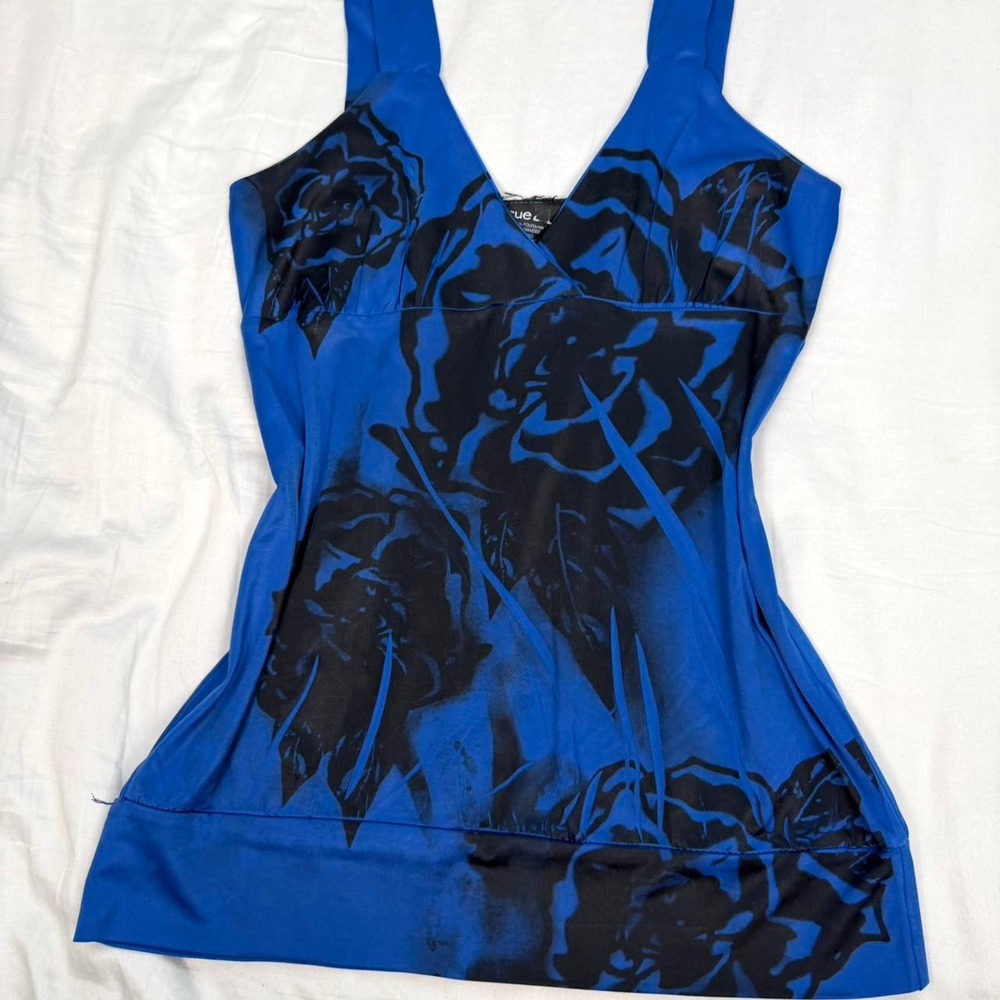 Vintage y2k Rue 21 blue & black floral fairy grunge babydoll tank top - Picture 2 of 7